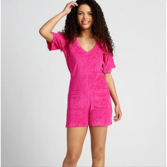 NEW Modcloth Pink Floral Velour One Piece Jumpsuit Sweet Berry - Picture 1 of 10